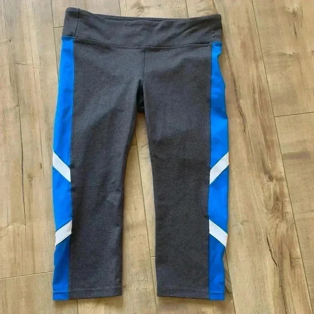 ALO Yoga Blue/Gray Mesh Cropped Leggings Sz L